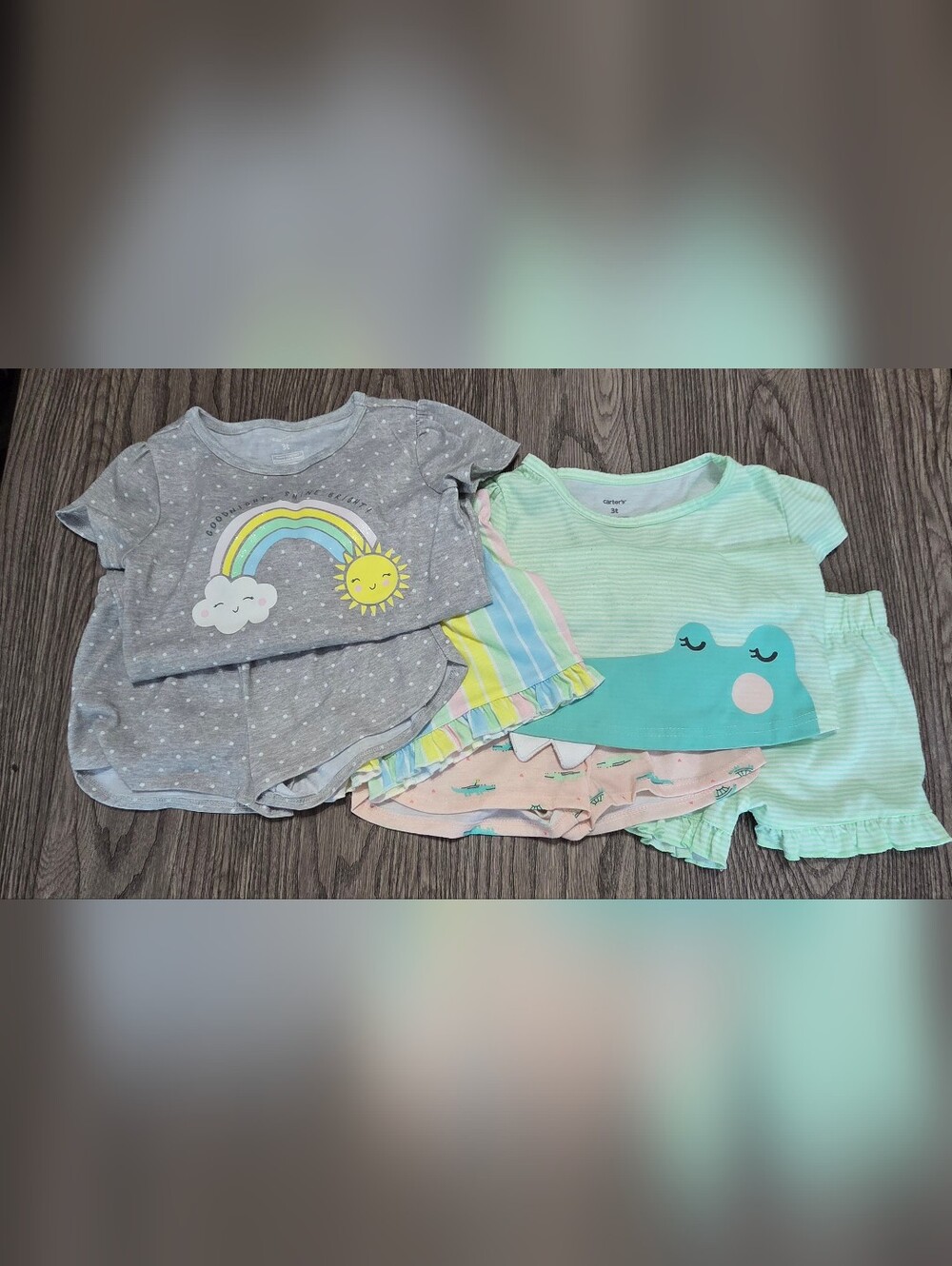 Carter's Mint & Gray Pastel Toddler Tops Set - Rainbow & Stripes